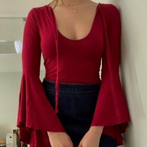 Red flowy sleeve shirt with ties